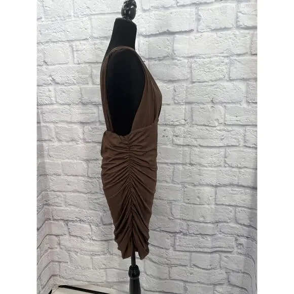 Shein Brown Rouched Bodicon Mini Dress XL - Picture 2 of 4